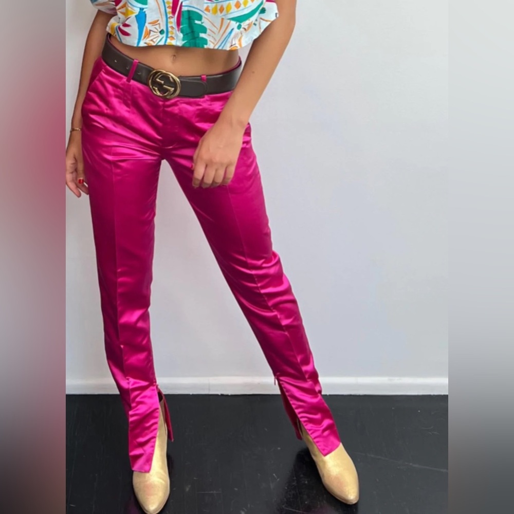 Vintage 2001 Tom Ford Gucci Pants Silk Satin Pink Metalic Size 44 (fits 8/10)
